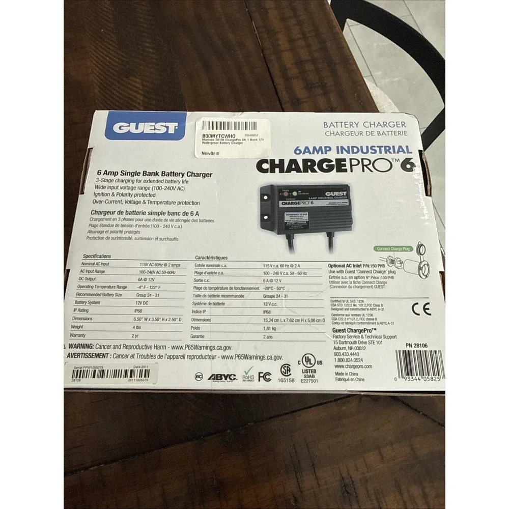 GUEST CHARGE PRO 6 AMP INDUSTRIAL‎ / MARINE/ BATTERY CHARGER 1 BANK 12V ON BOARD